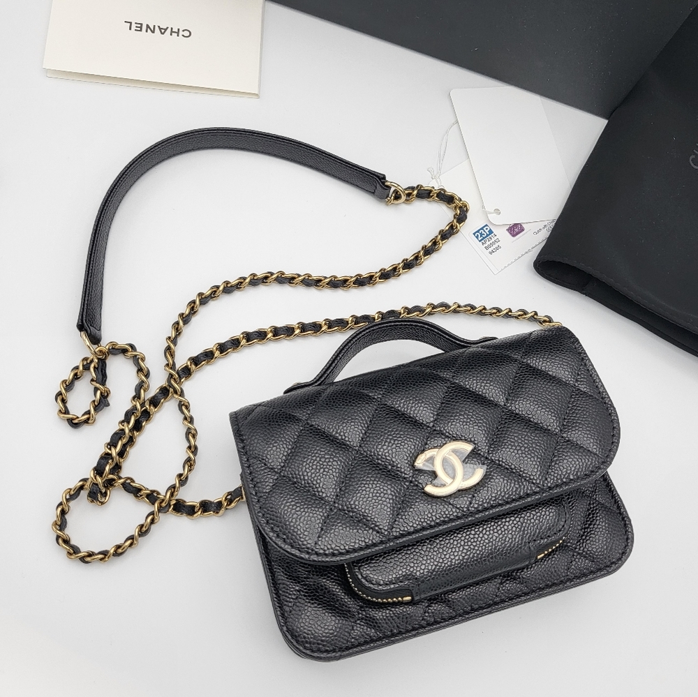 Brand new 23P authentic Chanel business affinity clutch with chain
